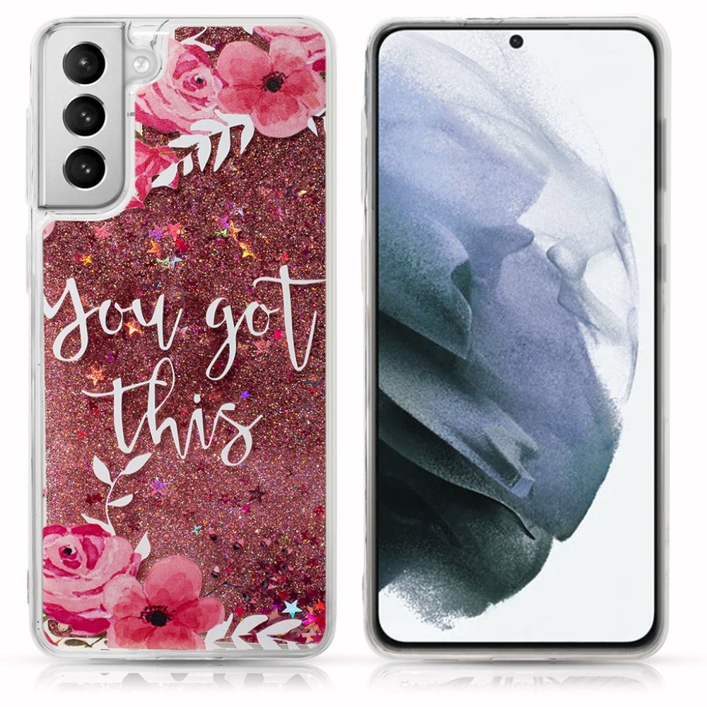 Flower Petal Glitter Waterfall Case for Galaxy S22 Plus